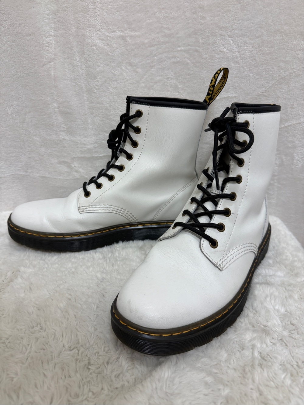 Dr. Martens White Lace-Up Combat Boots with Black Trim